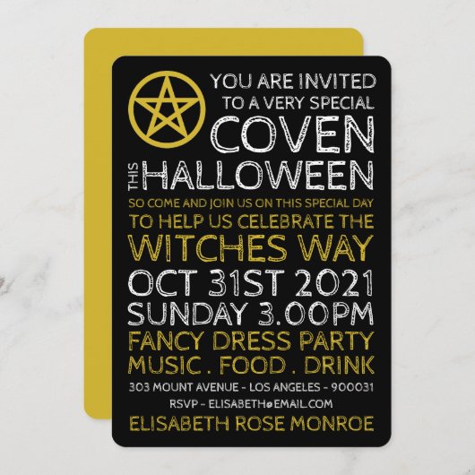 Goldene Pentagramm, Hexen-Halloween-Party Einladung (Vorne/Hinten)