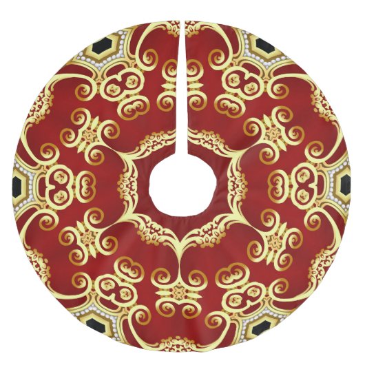 Goldene Perle: dekorative Rahmenzeichnung. Polyester Weihnachtsbaumdecke (Vorderseite)