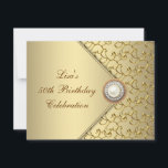 Goldene Perle Frauen 50. Geburtstagsparty Einladung<br><div class="desc">Eleganter Gold- und Goldwirl geblüht mit dem Golden 50. Geburtstag der Perlmittelfrau.</div>