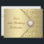 Goldene Perle Frauen 50. Geburtstagsparty Einladung<br><div class="desc">Eleganter Gold- und Goldwirl geblüht mit dem Golden 50. Geburtstag der Perlmittelfrau.</div>
