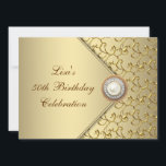 Goldene Perle Frauen 50. Geburtstagsparty Einladung<br><div class="desc">Eleganter Gold- und Goldwirl geblüht mit dem Golden 50. Geburtstag der Perlmittelfrau.</div>