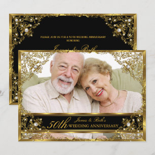 Goldene Perlen-Damaskus-Foto 50. Hochzeitstag 2 Einladung