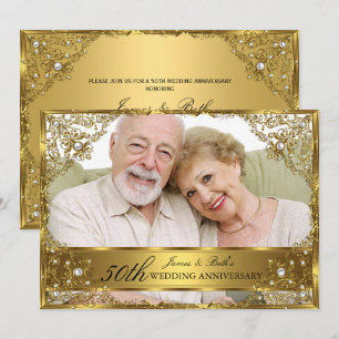 Goldene Perlen-Damaskus-Foto zur 50. Hochzeitstag- Einladung