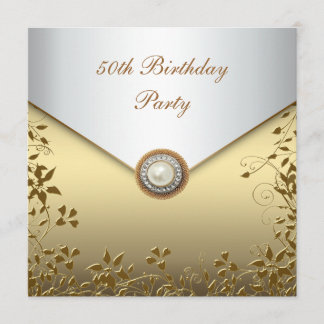 Goldene Perlen Flora Frauen 50. Geburtstagsparty Einladung