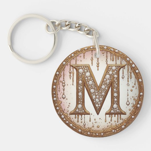 Goldene Perlen-Initiale M Jubiläums-Geschenk Schlüsselanhänger (Vorderseite)