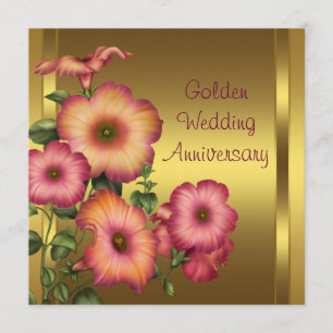Goldene Petunien Golden 50. Hochzeitstag Einladung