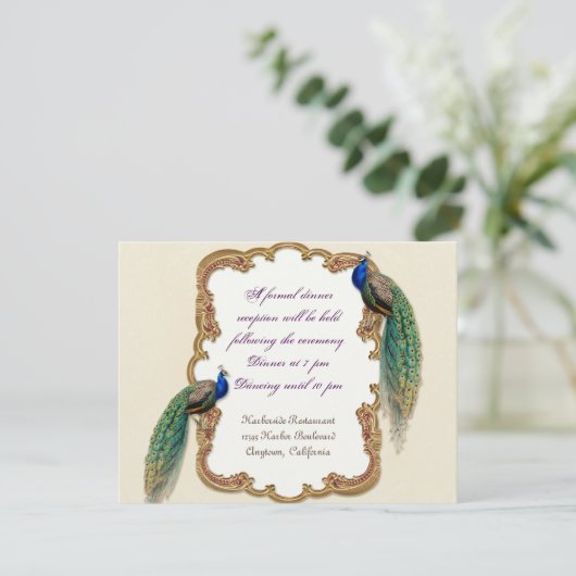 Goldene Pfau-u. Kalligraphie-Empfangs-Einladung Einladung (Stehend Vorderseite)