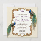 Goldene Pfau-u. Kalligraphie-Wirbels-Einladung Einladung (Vorderseite)