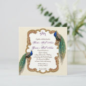 Goldene Pfau-u. Kalligraphie-Wirbels-Einladung Einladung (Stehend Vorderseite)