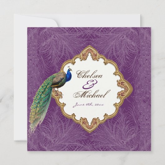 Goldene Pfau-u. Kalligraphie-Wirbels-Einladung Einladung (Rückseite)