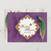 Goldene Pfaue & Wirbel - Save the Date Postkarte (Vorne/Hinten)