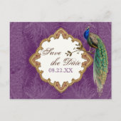 Goldene Pfaue & Wirbel - Save the Date Postkarte (Vorderseite)