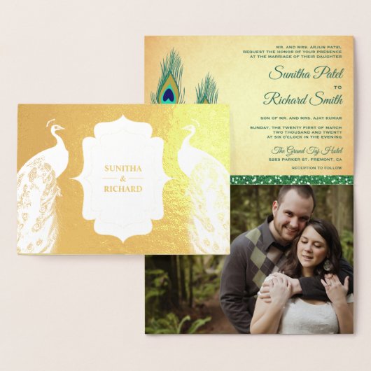 Goldene Pfauenfeder Einladung zur Hochzeit (Anzeige)