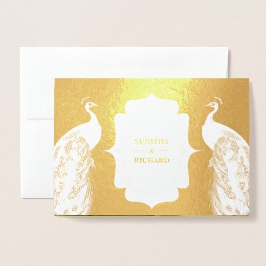 Goldene Pfauenfeder Einladung zur Hochzeit (Vorderseite mit Umschlag)