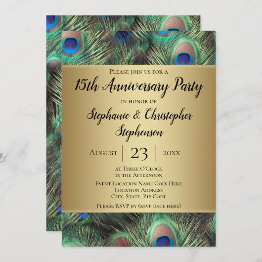 Goldene Pfauenfeder jedes Jahr Party Einladung (Vorne/Hinten)