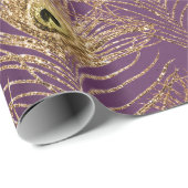 Goldene Pfauenfedern auf Lila Geschenkpapier (Rolleneckpunkt)