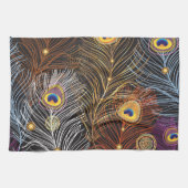 Goldene Pfauenfedern: dunkles Muster. Geschirrtuch (Horizontal)
