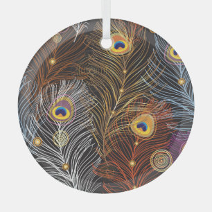 Goldene Pfauenfedern: dunkles Muster. Ornament Aus Glas