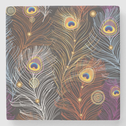 Goldene Pfauenfedern: dunkles Muster. Steinuntersetzer (Vorderseite)