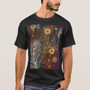 Goldene Pfauenfedern: dunkles Muster. T-Shirt