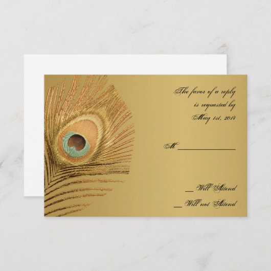 Goldene Pfauenkarte RSVP Karte (Vorne/Hinten)