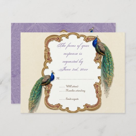Goldene Pfauenschutz- und Kalligrafie-UAWG RSVP Karte (Vorne/Hinten)
