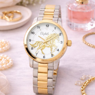 Goldene Pferdeuhr als Geschenk für sie Eleganter S Armbanduhr