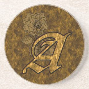 Goldene Pfingstrose Elegantes Monogramm Initiale A Sandstein Untersetzer