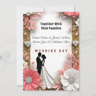 💍 Goldene Pfirsich-Blumen-Hochzeit auf Frühlingsh Einladung