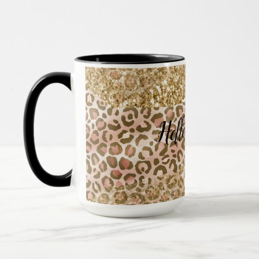 Goldene Pfirsichblätter Glitzer Leopard Tasse (Links)