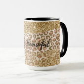 Goldene Pfirsichblätter Glitzer Leopard Tasse (VorderseiteRechts)