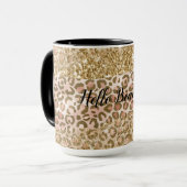 Goldene Pfirsichblätter Glitzer Leopard Tasse (Vorderseite Links)