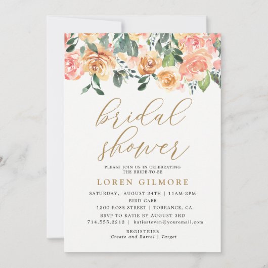 Goldene Pfirsichblütendusche Einladung (Vorderseite)