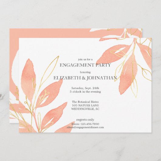 Goldene Pfirsichfarben-Engagement-Partei Einladung (Vorne/Hinten)