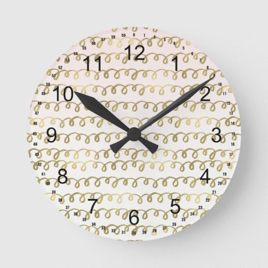 Goldene Pfirsichquiggle Runde Wanduhr (Vorderseite)