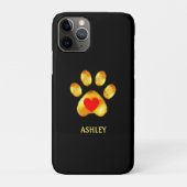 Goldene Pfote mit Herz auf schwarz Case-Mate iPhone Hülle (Rückseite)
