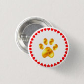 Goldene Pfote und roter Herzkreis auf weiß Button (Vorne & Hinten)