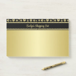 Goldene Pfotenabdrücke auf Schwarz mit individuell Post-it Klebezettel
