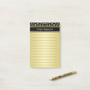 Goldene Pfotenabdrücke auf Schwarz mit individuell Post-it Klebezettel