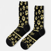Goldene Pfotenabdrücke auf Schwarz mit individuell Socken (Linkes Detail)