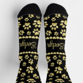 Goldene Pfotenabdrücke auf Schwarz mit individuell Socken (Oben)