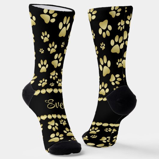 Goldene Pfotenabdrücke auf Schwarz mit individuell Socken (Gewinkelt)