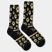 Goldene Pfotenabdrücke auf Schwarz mit individuell Socken (Rechts)
