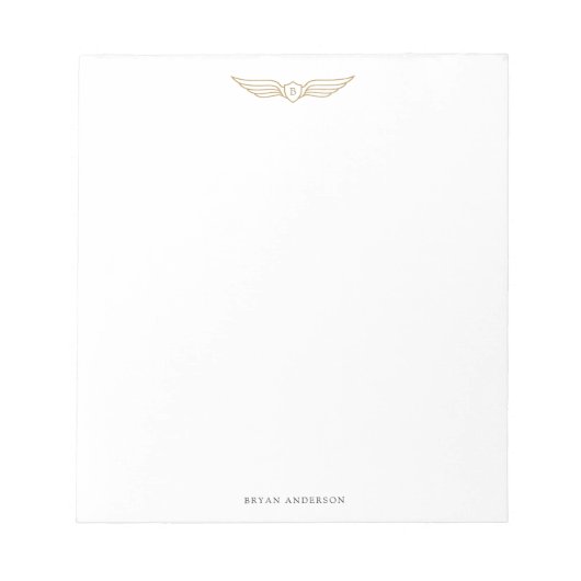 Goldene Pilot Wings Monogramm Notizblock (Vorderseite)