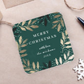 Goldene Pine Branch Green Frohe Weihnachtsfeiertag Quadratischer Aufkleber