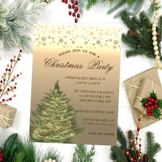 Goldene Pine Tree, Sterne, Dots Weihnachts-Party Einladung