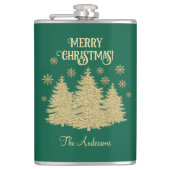 Goldene Pine Trees Gold Schneeflocken Flachmann (Vorderseite)