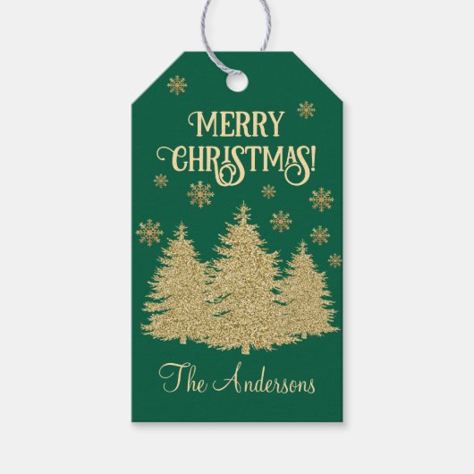 Goldene Pine Trees Gold Schneeflocken Geschenkanhänger (Vorderseite)