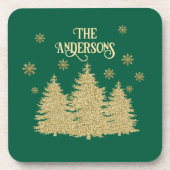 Goldene Pine Trees Gold Schneeflocken Getränkeuntersetzer (Vorderseite)