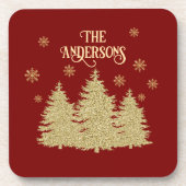 Goldene Pine Trees Gold Schneeflocken Getränkeuntersetzer (Vorderseite)